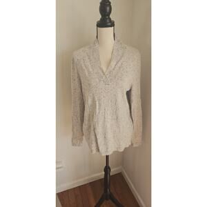 Lands End 100% Cashmere V Neck Sweater Women’s XL Beige Preppy Soft Luxury